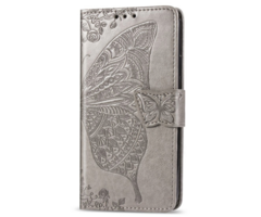 JVS Products Samsung Galaxy A57 hoesje - Bookcase - Pasjeshouder - Portemonnee - Vlinderpatroon - Kunstleer - Grijs