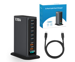 JVS Products 720W 8-poorts USB-oplaadtoren - Laadstation - Snellader 140W - Oplader - 2x USB-C PD Fast Charge 140W - 4x USB-C PD Fast Charge 100W - 2x USB-A Quick Charge 20W - GaN Technologie - Inclusief USB-C 100W oplaadkabel - Zwart