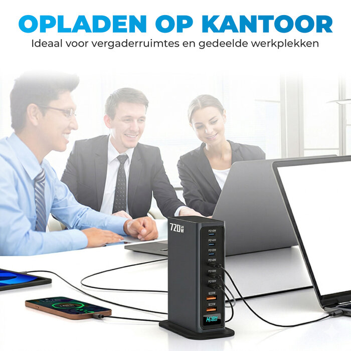 JVS Products 720W 8-poorts USB-oplaadtoren - Laadstation - Snellader 140W - Oplader - 2x USB-C PD Fast Charge 140W - 4x USB-C PD Fast Charge 100W - 2x USB-A Quick Charge 20W - GaN Technologie - Inclusief USB-C 100W oplaadkabel - Zwart