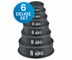 JVS Products Ronde bakvormen - 6 Delige Set - Taartvormen - Springvorm Set - Non-stick Coating - Ø12 t/m 28 cm - Losse Bodem - Stapelbaar - Voor Cake, Taart, Quiche - Zwart