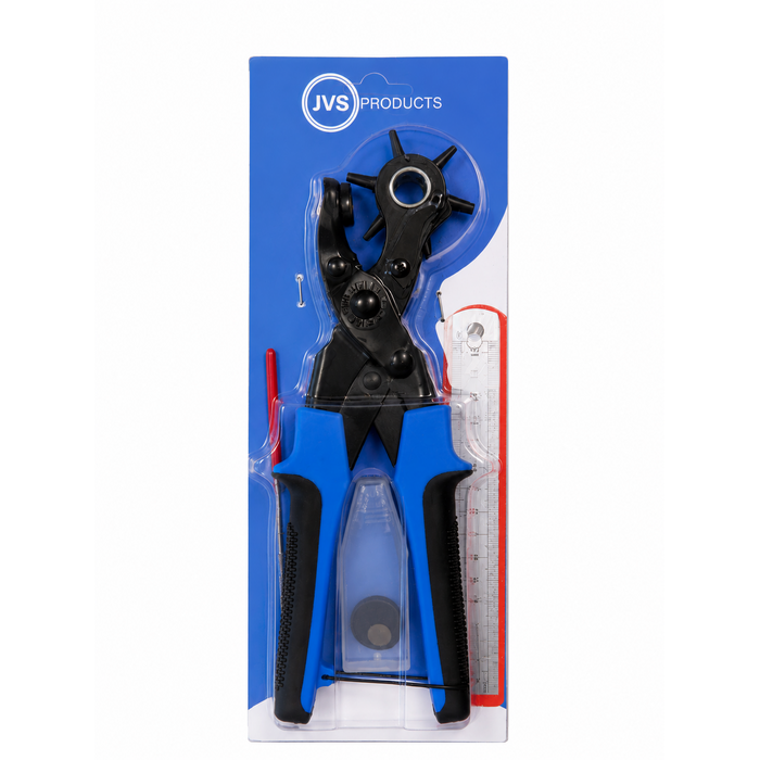 JVS Products Gaatjestang - Gaatjesmaker - Ponstang - Riem - 5-delige Set - Blauw/Zwart - Met Handvaten - Met Onderdelen