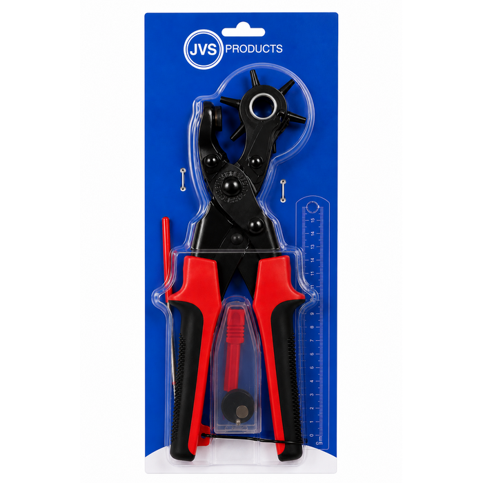 JVS Products Gaatjestang - Gaatjesmaker - Ponstang - Riem - 5-delige Set - Rood/Zwart - Met Handvaten - Met Onderdelen