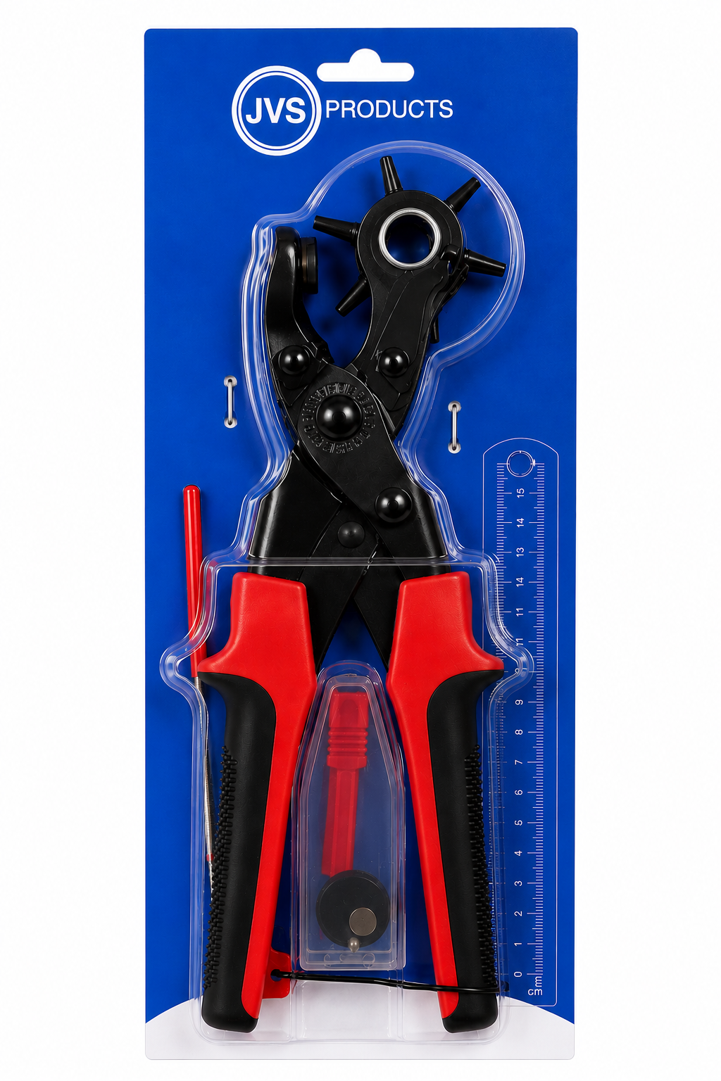 JVS Products Gaatjestang - Gaatjesmaker - Ponstang - Riem - 5-delige Set - Rood/Zwart - Met Handvaten - Met Onderdelen