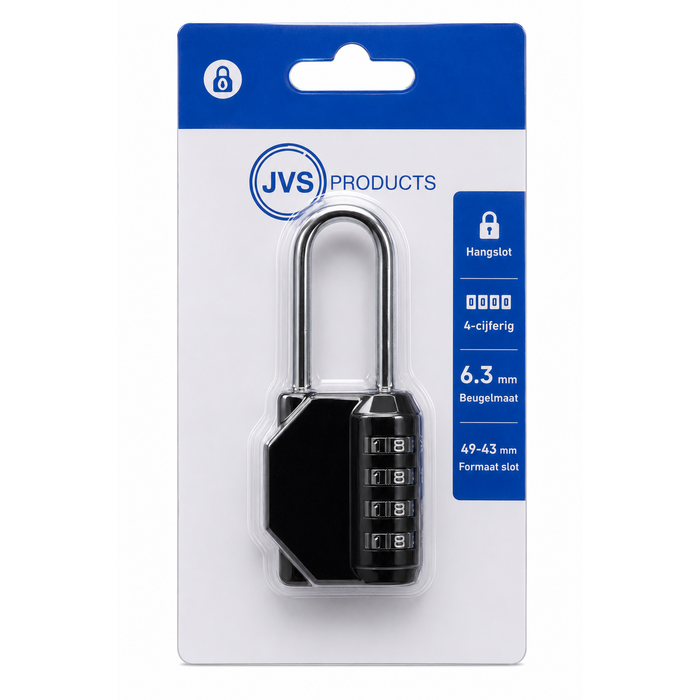 JVS Products Hangslot - Cijferslot - Hangcijferslot - Met Cijfercode - 106mm - Zwart