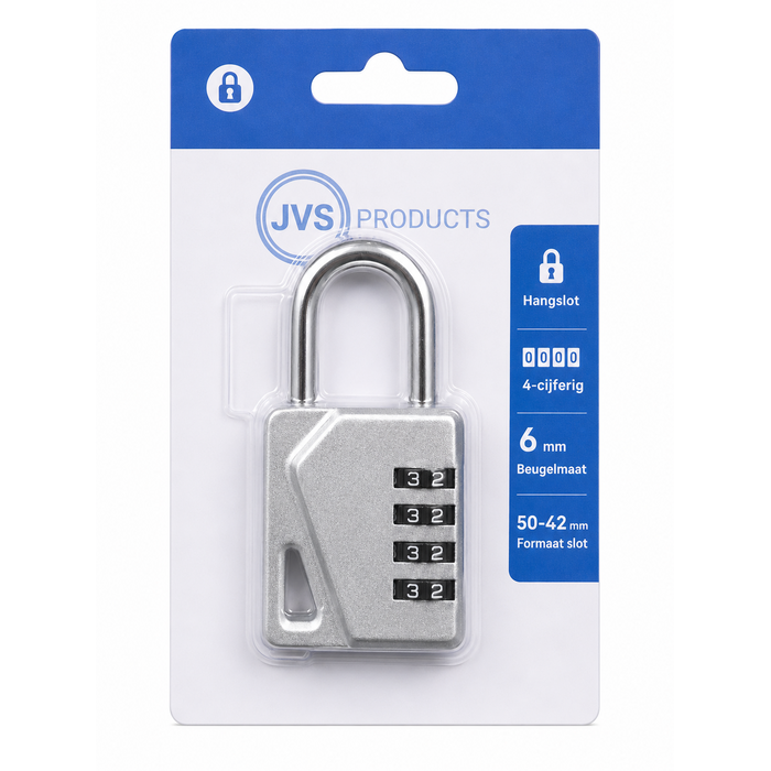 JVS Products Hangslot - Cijferslot - Hangcijferslot - Met Cijfercode - 85mm - Zilver