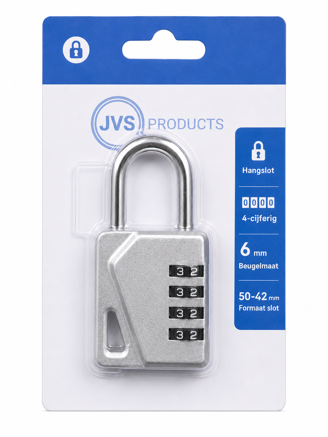 JVS Products Hangslot - Cijferslot - Hangcijferslot - Met Cijfercode - 85mm - Zilver