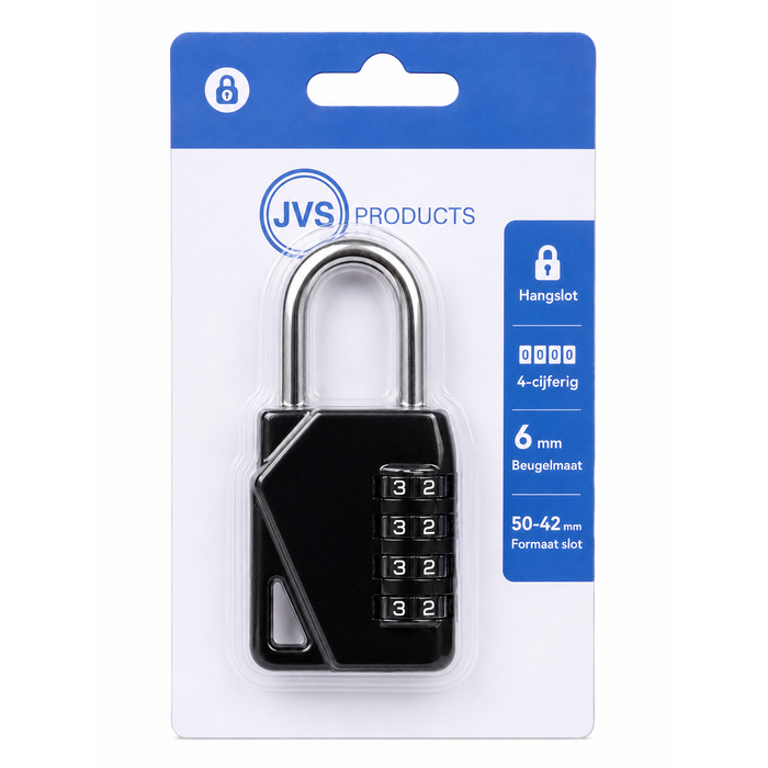JVS Products Hangslot - Cijferslot - Hangcijferslot - Met Cijfercode - 85mm - Zwart