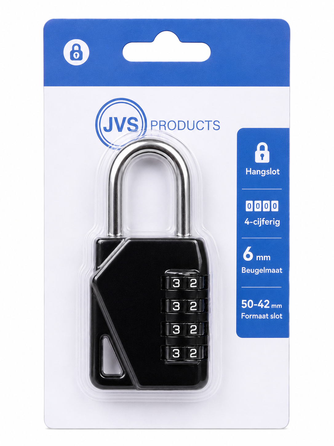 JVS Products Hangslot - Cijferslot - Hangcijferslot - Met Cijfercode - 85mm - Zwart