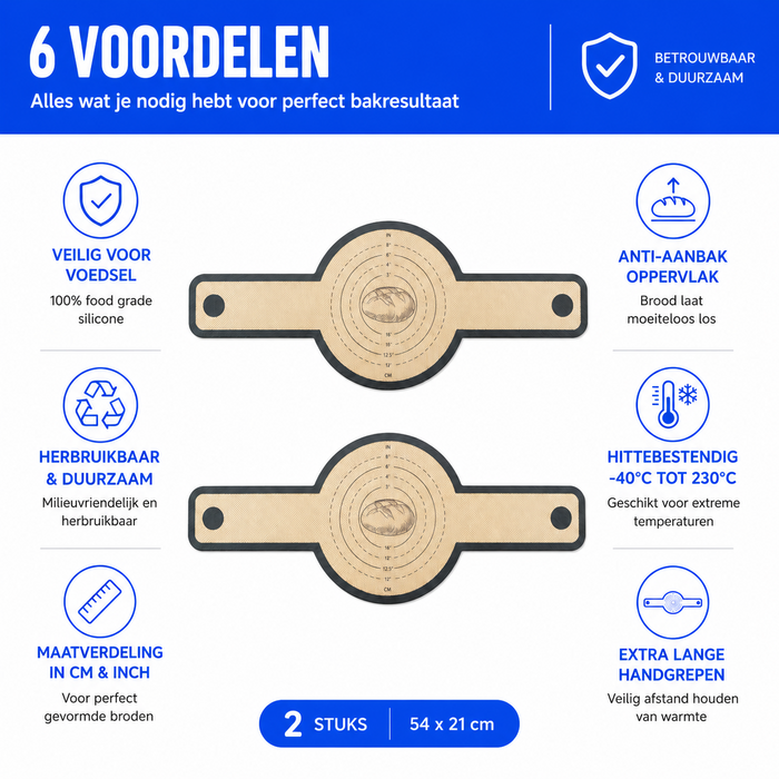 JVS Products Siliconen Bakmatten - Bakmat - Set van 2 - 54 x 21 cm - Geschikt voor Dutch Oven - Geschikt voor oven, airfryer en magnetron - Anti-aanbak - Anti-kleef - Vaatwasserbestendig - Beige