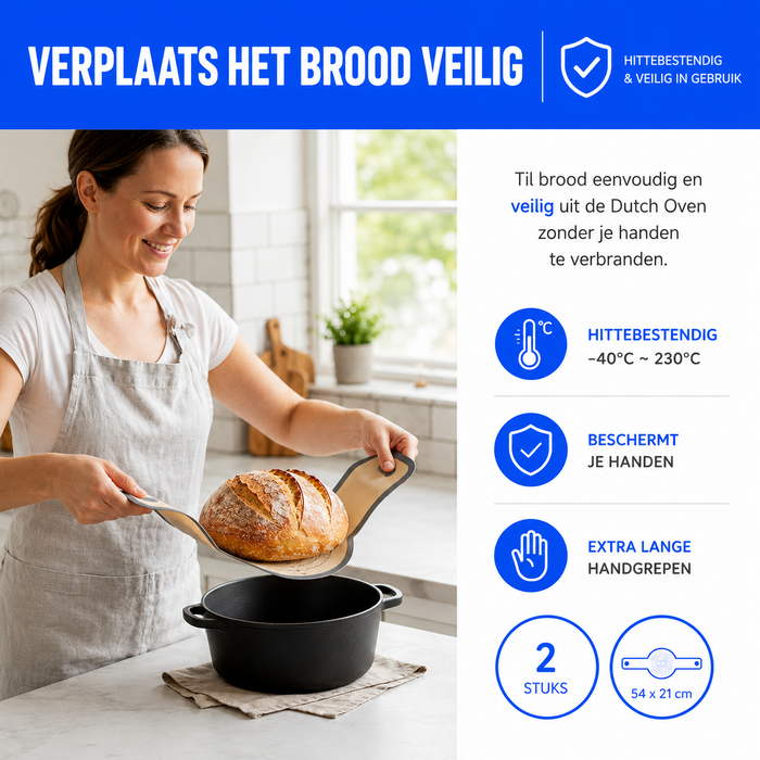 JVS Products Siliconen Bakmatten - Bakmat - Set van 2 - 54 x 21 cm - Geschikt voor Dutch Oven - Geschikt voor oven, airfryer en magnetron - Anti-aanbak - Anti-kleef - Vaatwasserbestendig - Beige