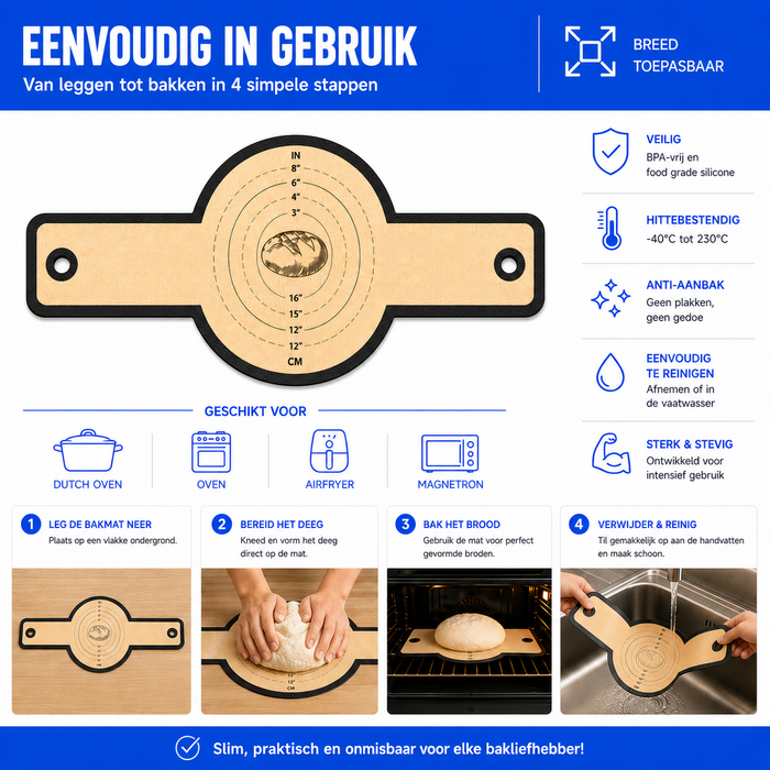 JVS Products Siliconen Bakmatten - Bakmat - Set van 2 - 54 x 21 cm - Geschikt voor Dutch Oven - Geschikt voor oven, airfryer en magnetron - Anti-aanbak - Anti-kleef - Vaatwasserbestendig - Beige