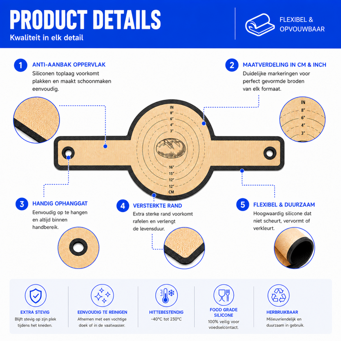 JVS Products Siliconen Bakmatten - Bakmat - Set van 2 - 54 x 21 cm - Geschikt voor Dutch Oven - Geschikt voor oven, airfryer en magnetron - Anti-aanbak - Anti-kleef - Vaatwasserbestendig - Beige