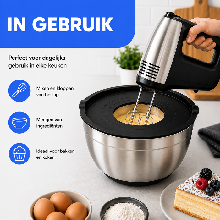 JVS Products Mengkommen set - 23 Delige Set - Set van 5 - RVS - Beslagkommen - Met luchtdichte bewaardeksel - Antislip - Spatels - Garde - Pannenlikkers - Raspen - Zilver