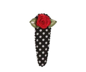 haarknipje zwart met stip rood roosje - Roos & Tijn