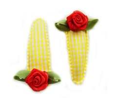 Hippe Knipjes haarknipje geel ruitje rood roosje