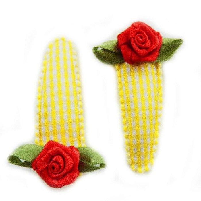 Hippe Knipjes haarknipje geel ruitje rood roosje