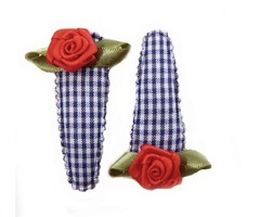 Hippe Knipjes haarknipje blauw ruitje rood roosje