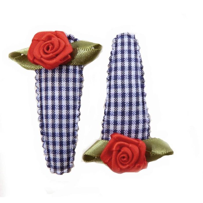 Hippe Knipjes haarknipje blauw ruitje rood roosje
