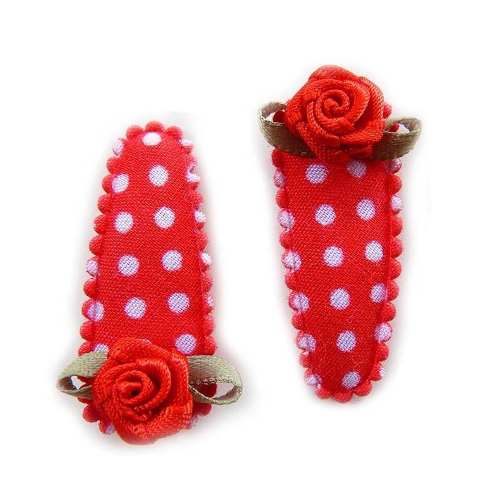 Hippe Knipjes haarknipje baby polkadot rood met roosje