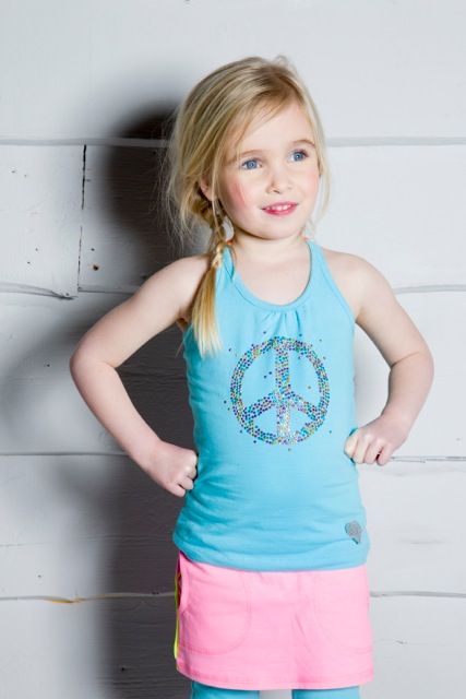 Kidz-Art kleurrijke meisjeskleding outlet X-top peace aqua