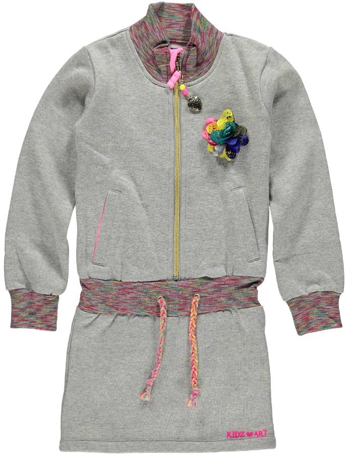 Kidz-Art kleurrijke meisjeskleding outlet sportief sweat jurkje grey