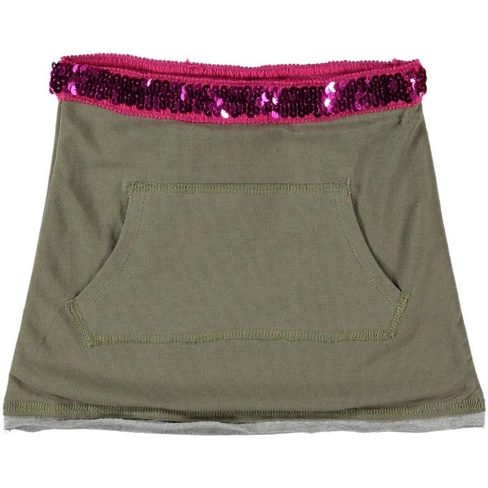 Kidz-Art kleurrijke meisjeskleding outlet rokje army green pailletten