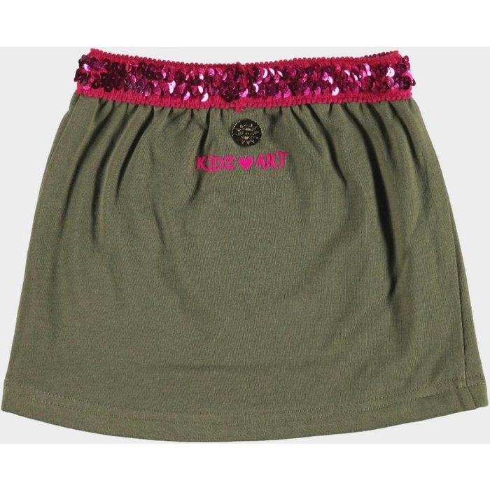 Kidz-Art kleurrijke meisjeskleding outlet rokje army green pailletten