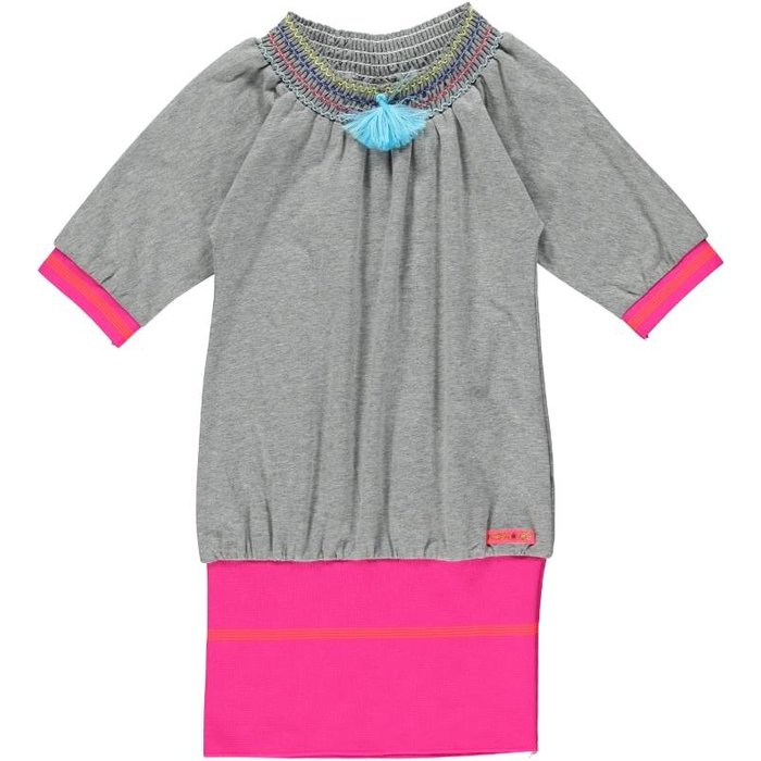 Kidz-Art kleurrijke meisjeskleding outlet tuniek grey en pink met leuke details