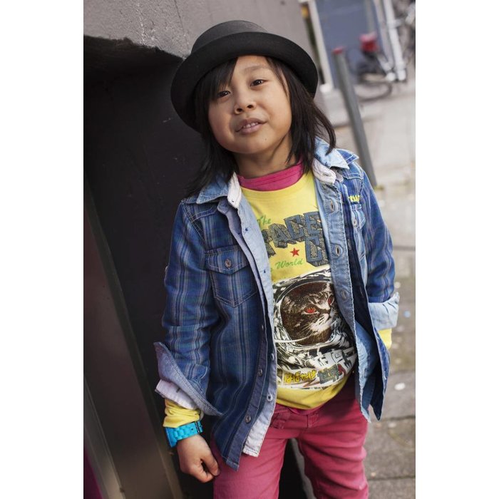 Moodstreet- vrolijke prints en lekker eigenwijs stoere longsleeve Space Tiger yellow