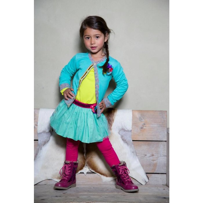 Kidz-Art kleurrijke meisjeskleding outlet rokje fuchsia met tule glitter laag