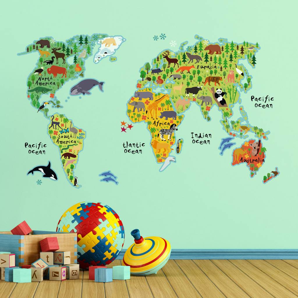 Hoopvol onderwijzen natuurpark Wereldkaart muursticker met dieren, voor op de kinderkamer - Roos & Tijn  Designerstore