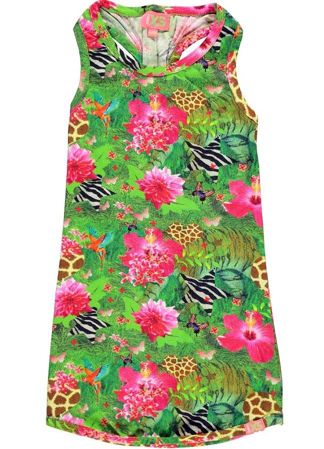 Seraph Kreunt Paine Gillic jurk Tropical jungle - stoer stretch jurkje in vrolijke kleuren ! - Roos &  Tijn