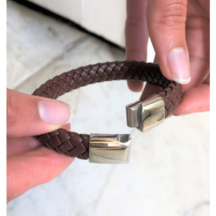 Atelier Albertine Mannen armband  Graveren Rundleer