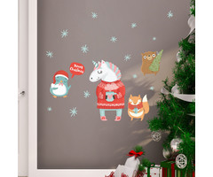 Crearreda Kerst Muur/Raam stickers Unicorn