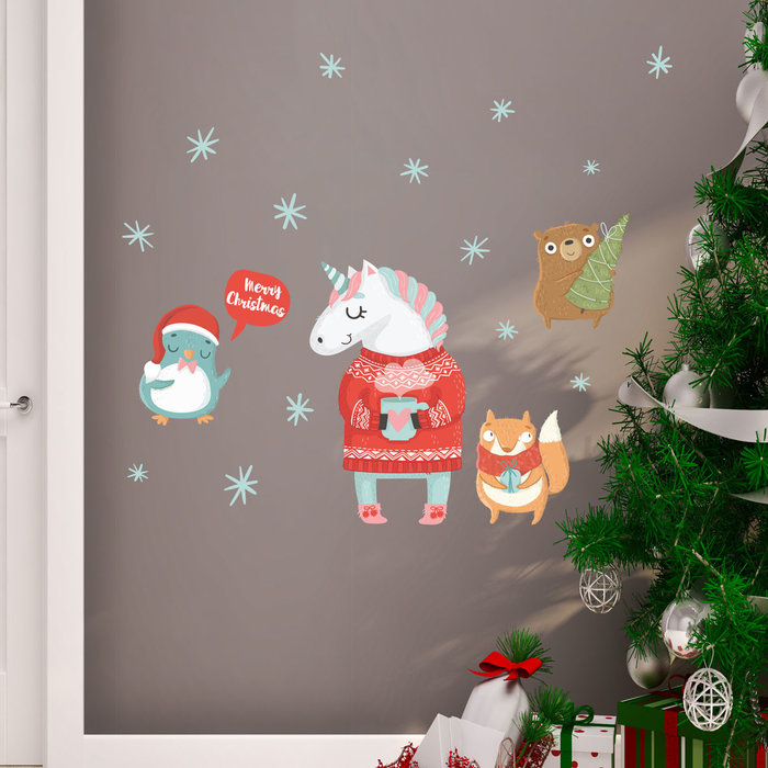 Crearreda Kerst Muur/Raam stickers Unicorn