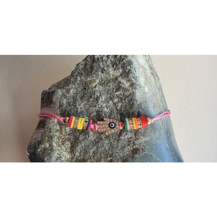 CU  Evil Eye drawstring armbandje roze