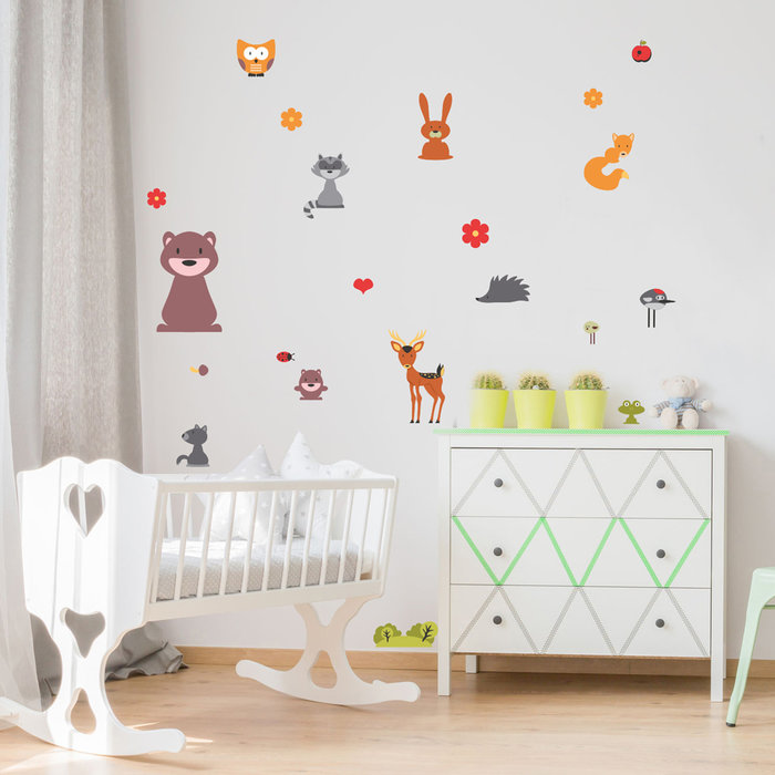 Crearreda Muur/ Raam Stickers Dieren in het bos