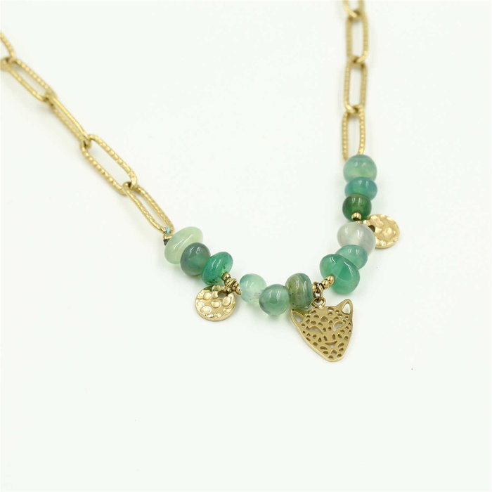 Michelle Bijou Stainless steel ketting grote schakel -groen