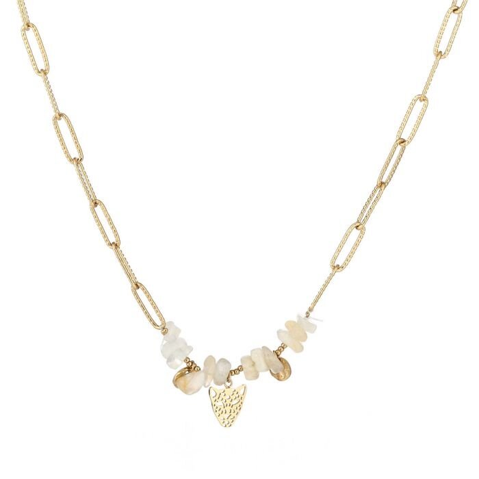 Michelle Bijou Goud Stainless steel ketting grote schakel -grey brown