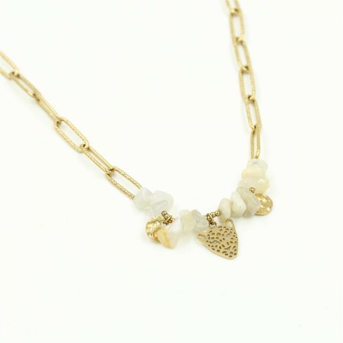 Michelle Bijou Goud Stainless steel ketting grote schakel -grey brown