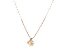 Michelle Bijou Gouden Stainless steel ketting roze edelsteentjes en pareltje