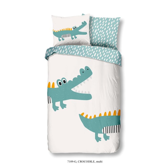 Good Morning Kinder dekbedovertrek stoere krokodil wit/blauw
