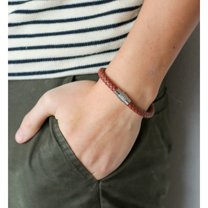 Atelier Albertine bruin leren heren armband -incl. graveren
