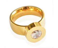 Yehwang Dutch Design grote damesring goud stainless steel met zirkonia