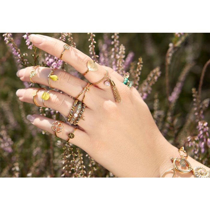 Yehwang Dutch Design echt goud vergulde ring met half edelsteen div. kleuren