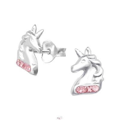Amore Sieraden 925 zilveren oorbellen Unicorn pink crystals