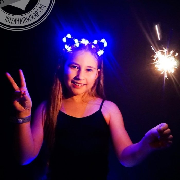 Ibiza hairlights Poezen Diadeem met led lampjes blue moon