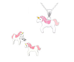 Atelier Albertine Set 925 zilveren ketting + oorbellen Unicorn Eenhoorn