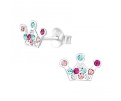 Atelier Albertine 925 zilveren oorbellen kristallen kroontje multicolor