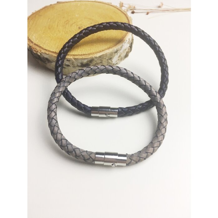 Atelier Albertine  vintage grey leren heren armband incl. graveren